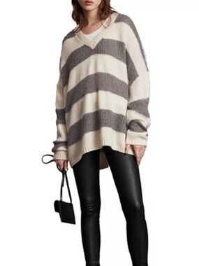 All Saints Lou Metallic Striped Oversized Sweater XS-M